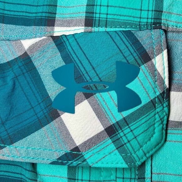 Under Armour Fish Hunter Plaid Vented Shirt in Teal Green/White Men’s M - Picture 6 of 11